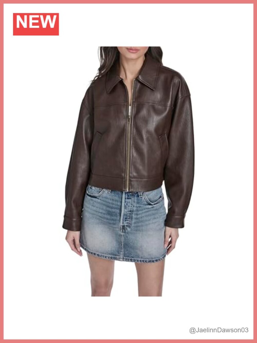 Faux Leather Jacket with Sherpa Collar Zip Front Relaxed Fit